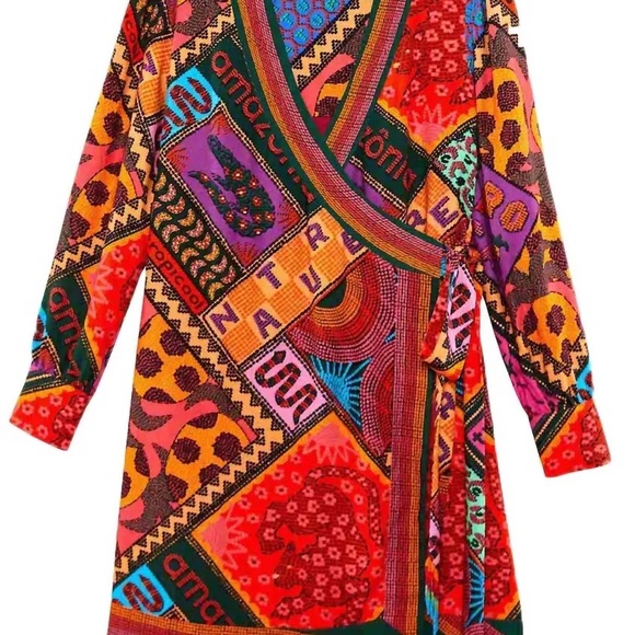 FARM RIO DOTTED PATCH SCARF MINI WRAP DRESS size Medium NWT. - Picture 4 of 5